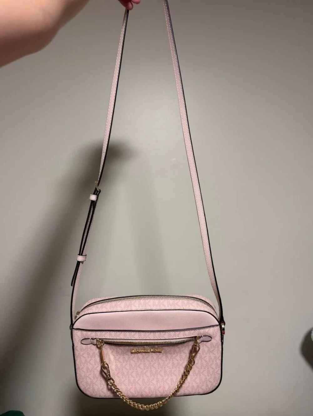 Michael Kors Blush Pink Jet Set Large Logo Crossbody Bag With Gold Hardware